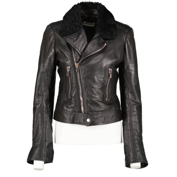Balenciaga Black Fur Collar Leather Biker Jacket - Size FR40