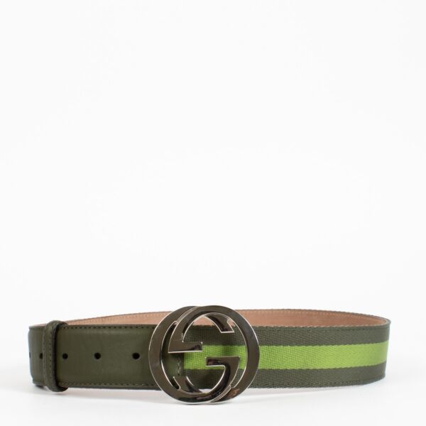Shop the authentic Gucci GG Buckle Green Web Belt – Size 85 at Replica Shoes .