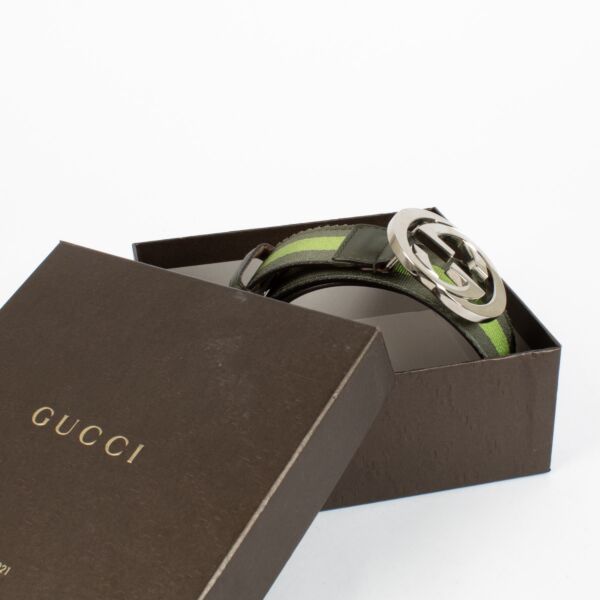 Gucci GG Buckle Green Web Belt - Size 85