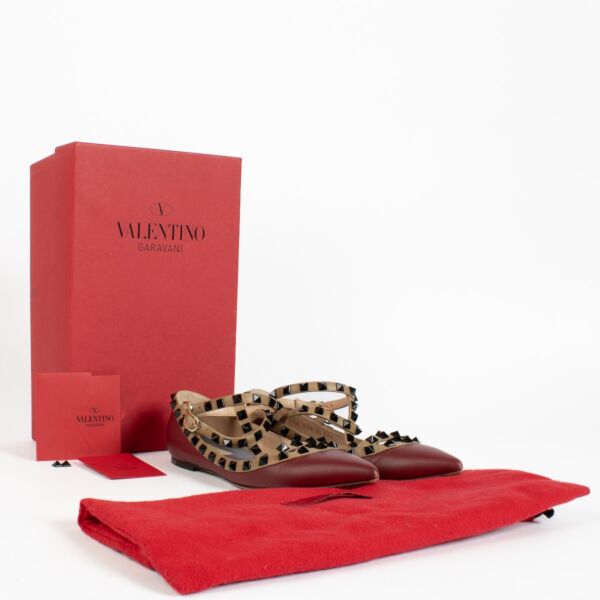 Valentino Garavani Rockstud Burgundy Flats - Size 36.5