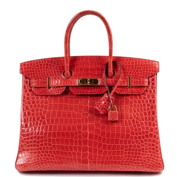 Shop safe online at  Replica Handbags in Antwerp this 100% authentic Hermès Birkin 35 Bougainvillier Crocodile Porosus GHW