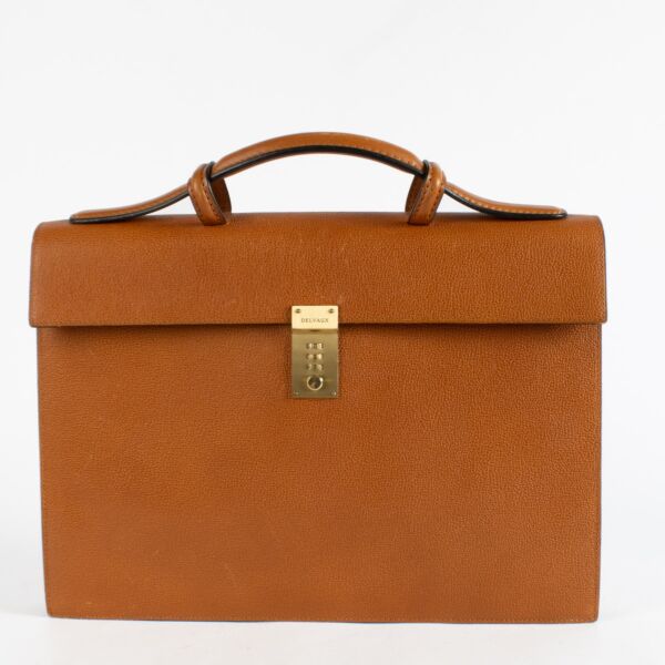 Delvaux Message Camel Slekely 1992 vintage briefcase in smooth tan leather.