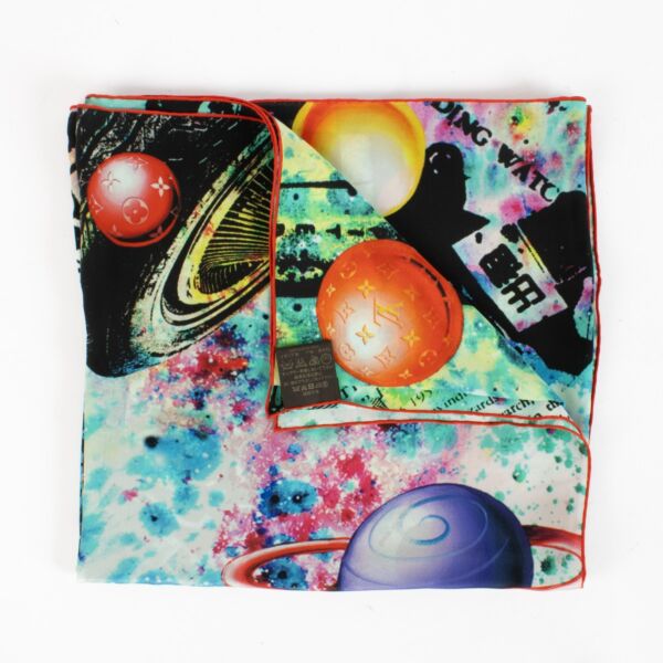 Authentic Second Hand Louis Vuitton Kenny Scharf Pop Cosmic Silk 140 Shawl on Replica Shoes 
