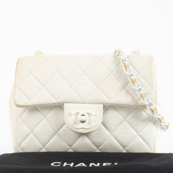 Chanel White Lambskin Vintage Mini Square Classic Bag