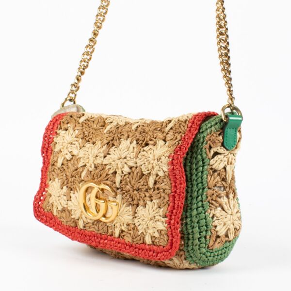 Gucci Multicolor GG Marmont Raffia Small Flap Crossbody Bag