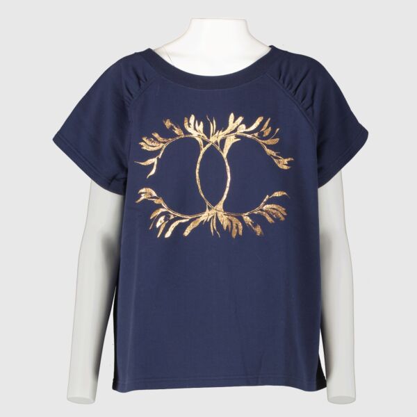 shop 100% authentic second hand Chanel 18C Navy Cotton T-Shirt - Size M on Replica Shoes 