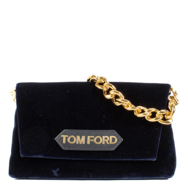 Tom Ford Blue Velvet Mini Label Chain Clutch