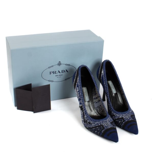 Prada Blue Knit Pointy Toe Pumps - Size 39