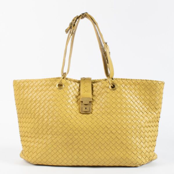 Bottega Veneta Mustard Yellow Intrecciato Leather Tote
