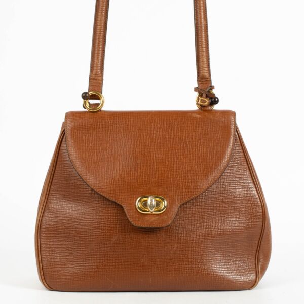 Authentic preloved Delvaux Cognac Vintage Shoulder Bag on Replica Shoes 