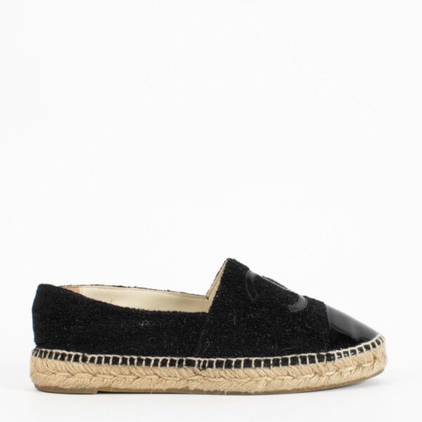 Authentic Preloved Chanel Black Espadrilles Flats - Size 39 on Replica Shoes 