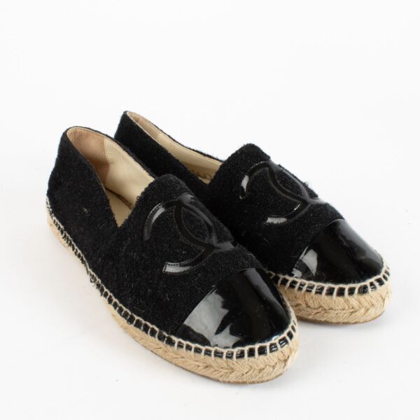 Chanel Black Knit/Patent Espadrilles Flats - Size 40