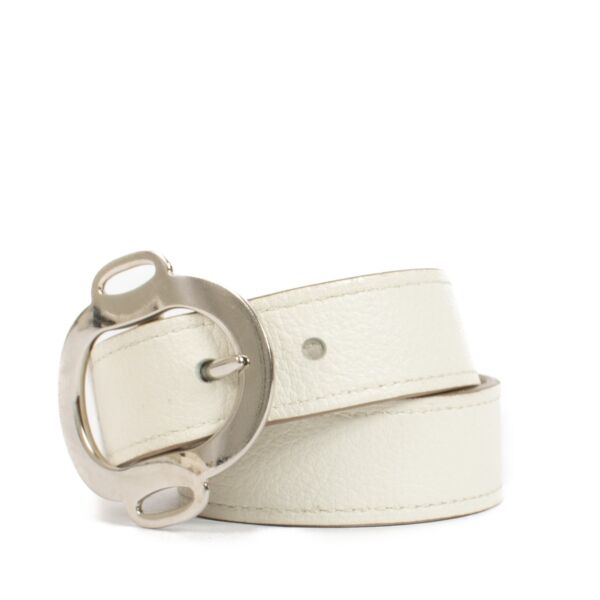 Hermès White/Gris Perle Evercolor Boucle Double Tour Bracelet - Size T3