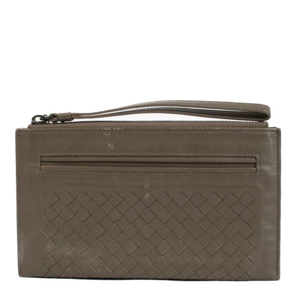 Bottega Veneta Taupe Intrecciato Zipped Pouch