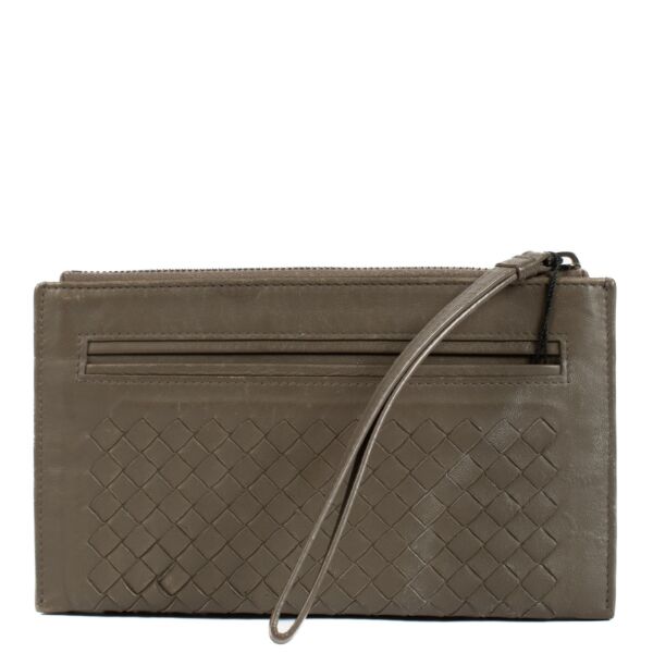 Bottega Veneta Taupe Intrecciato Zipped Pouch