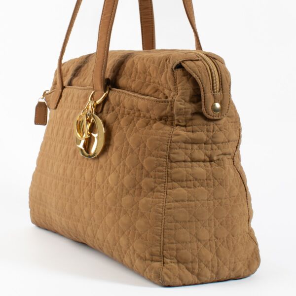Christian Dior Camel Nylon Cannage Tote Bag
