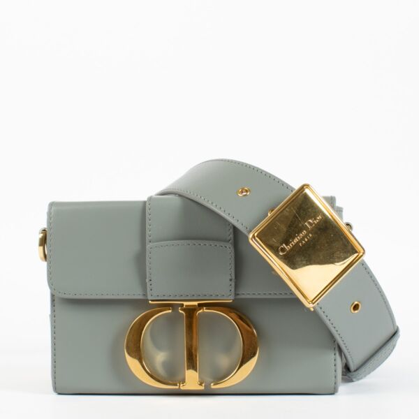 Authentic pre-loved Christian Dior Blue-Grey Calfskin Micro 30 Montaigne Flap Bag on Replica Shoes 