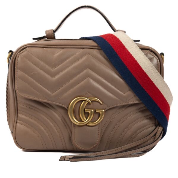 Gucci Taupe Matelassé Leather Medium GG Marmont Messenger Bag