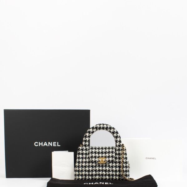 Chanel Houndstooth Wool Micro Kelly Mini Shopping Bag