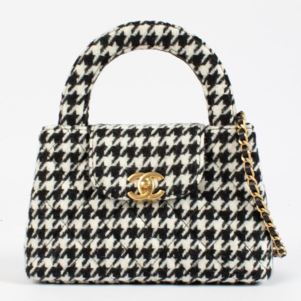 Chanel Houndstooth Wool Micro Kelly Mini Shopping Bag