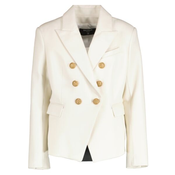Balmain Cream Leather Classic 6 Button Jacket - Size FR44