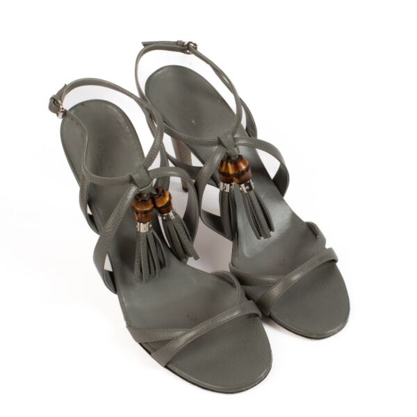 Gucci Grey Leather Tassel Sandals - Size 39
