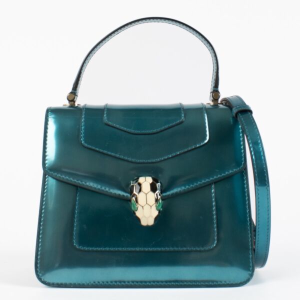 Bulgari Blue Patent Serpenti Forever Mini Top Handle Bag