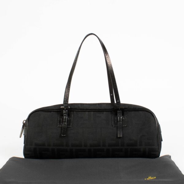 Fendi Black Zucca Mini Barrel Top Handle Bag