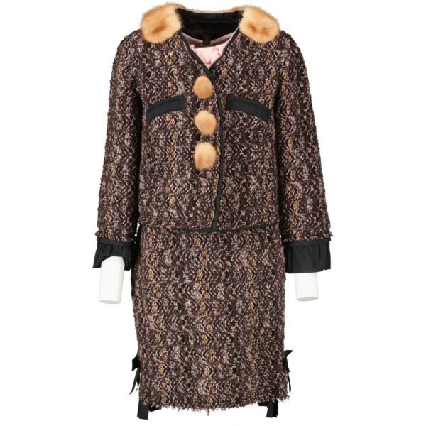 Louis Vuitton FW10 Tweed & Silk Dress/Mink Trimmed Jacket Set