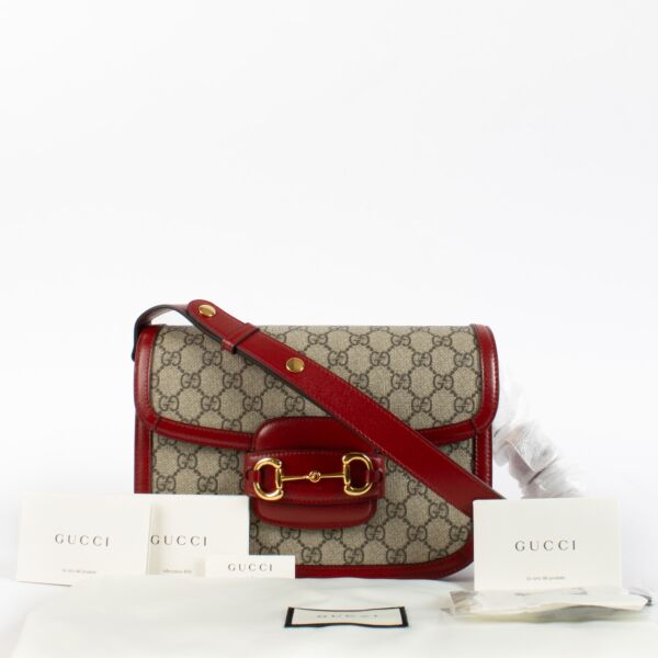 Gucci Red GG Supreme Horsebit 1955 Medium Bag