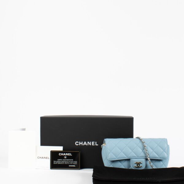 Chanel Baby Blue Caviar Glasses Case With Chain