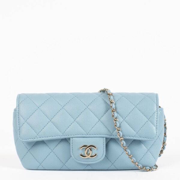 authentic preloved Chanel Baby Blue Glasses Case on a Chain on Replica Shoes 