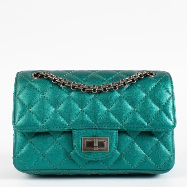 shop 100% authentic second hand Chanel Emerald Green Metallic 2.55 Mini Bag on Replica Shoes