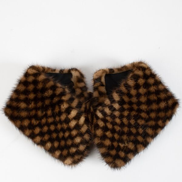 Authentic pre-loved Louis Vuitton Brown Damier Mink Fur Collar on Replica Shoes