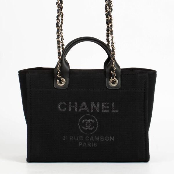 Authentic pre-loved Chanel Small Deauville Shopper Bag Black on Replica Shoes 
