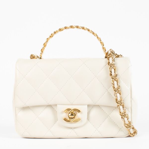 shop 100% authentic second hand Chanel Off White Quilted Lambskin Mini Top Handle Bag on Replica Shoes 