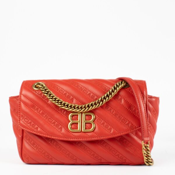 Authentic pre-loved Balenciaga Red BB Round Small Bag on Replica Shoes 