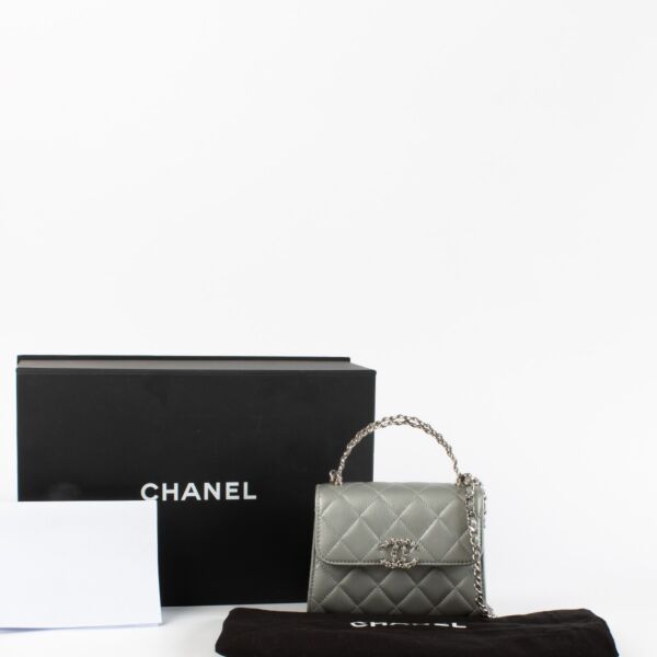 Chanel 23P Metallic Silver Flap Clutch With Chain