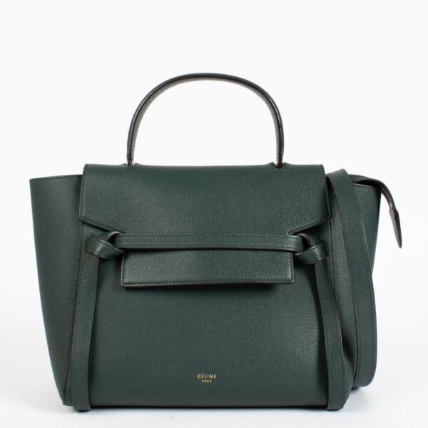 Authentic Celine Belt Bag Medium in forest green grained calfskin with gold hardware at Replica Shoes . 