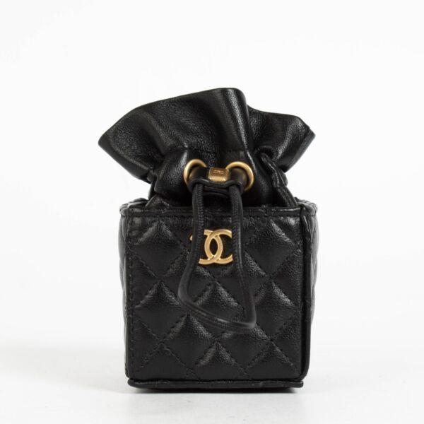 Authentic pre-loved Chanel Black Lambskin Micro Box Bag on Replica Shoes 