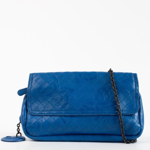 Authentic Second Hand Bottega Veneta Blue Butterfly Crossbody Bag on Replica Shoes 