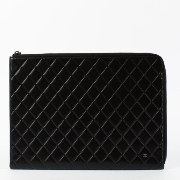 Authentic Second Hand Chanel Black Laptop Case Travel Bag on Replica Shoes 