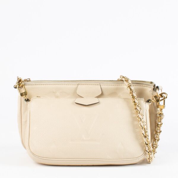 Louis Vuitton White Monogram Duo Pochette in cream leather with chain strap at Replica Shoes 