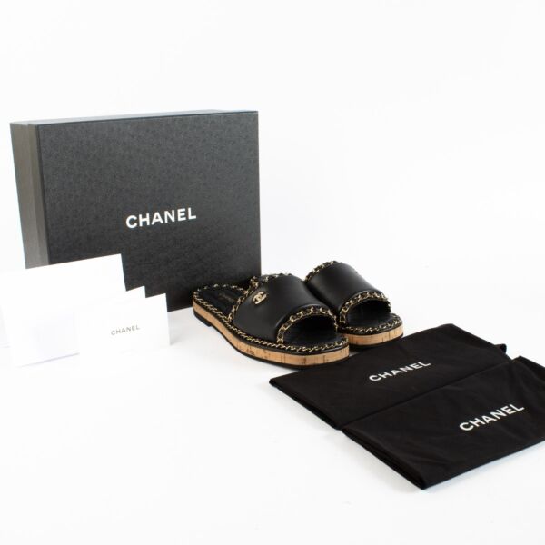 Chanel 23C Black Chain Mule Sandals - Size 39
