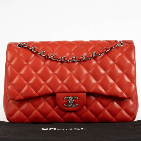 Chanel Red Lambskin Large / Jumbo Classic Flap Bag