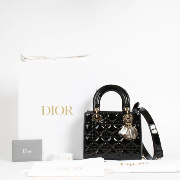 Christian Dior Black Patent Leather Small Lady Dior Bag