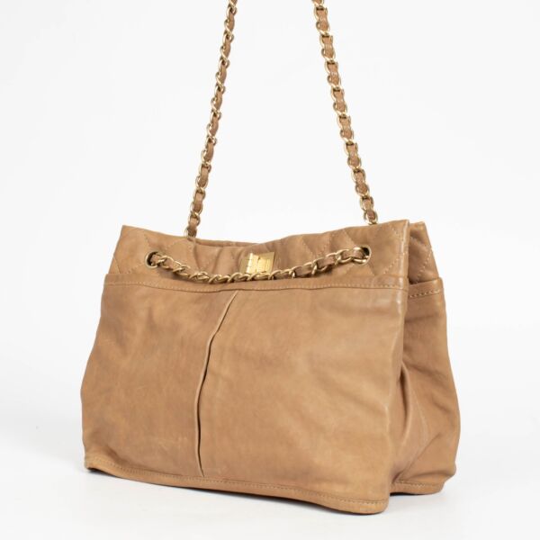 Chanel Beige Leather Natural Beauty 2.55 Chain Tote Bag